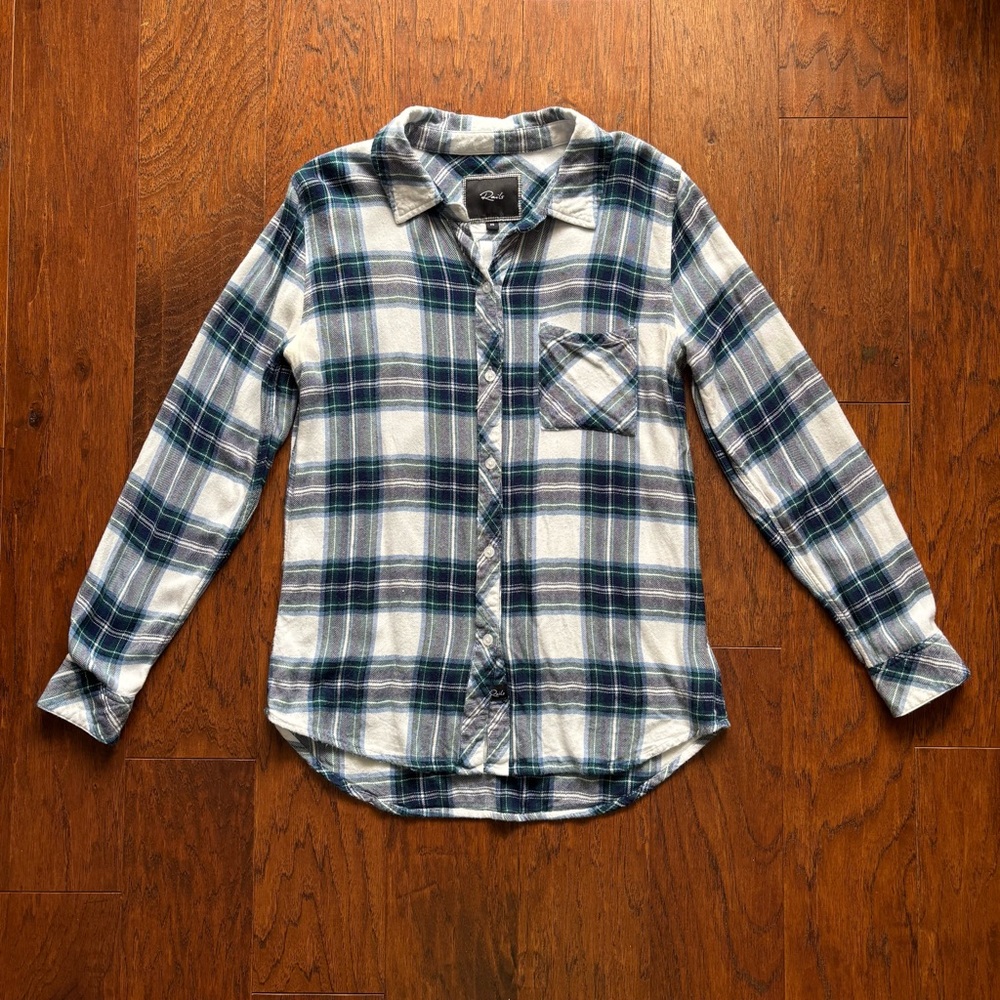 Rails Blue White Plaid Long Sleeve Button Down | Size XS - Picture 2 of 9